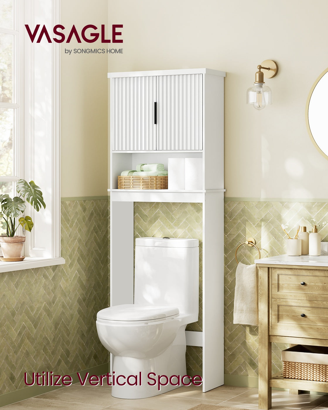 MAXE Collection - Over the Toilet Storage Cabinet - 23.6-Inch Wide Mid Century Modern - Cloud White - Cloud White