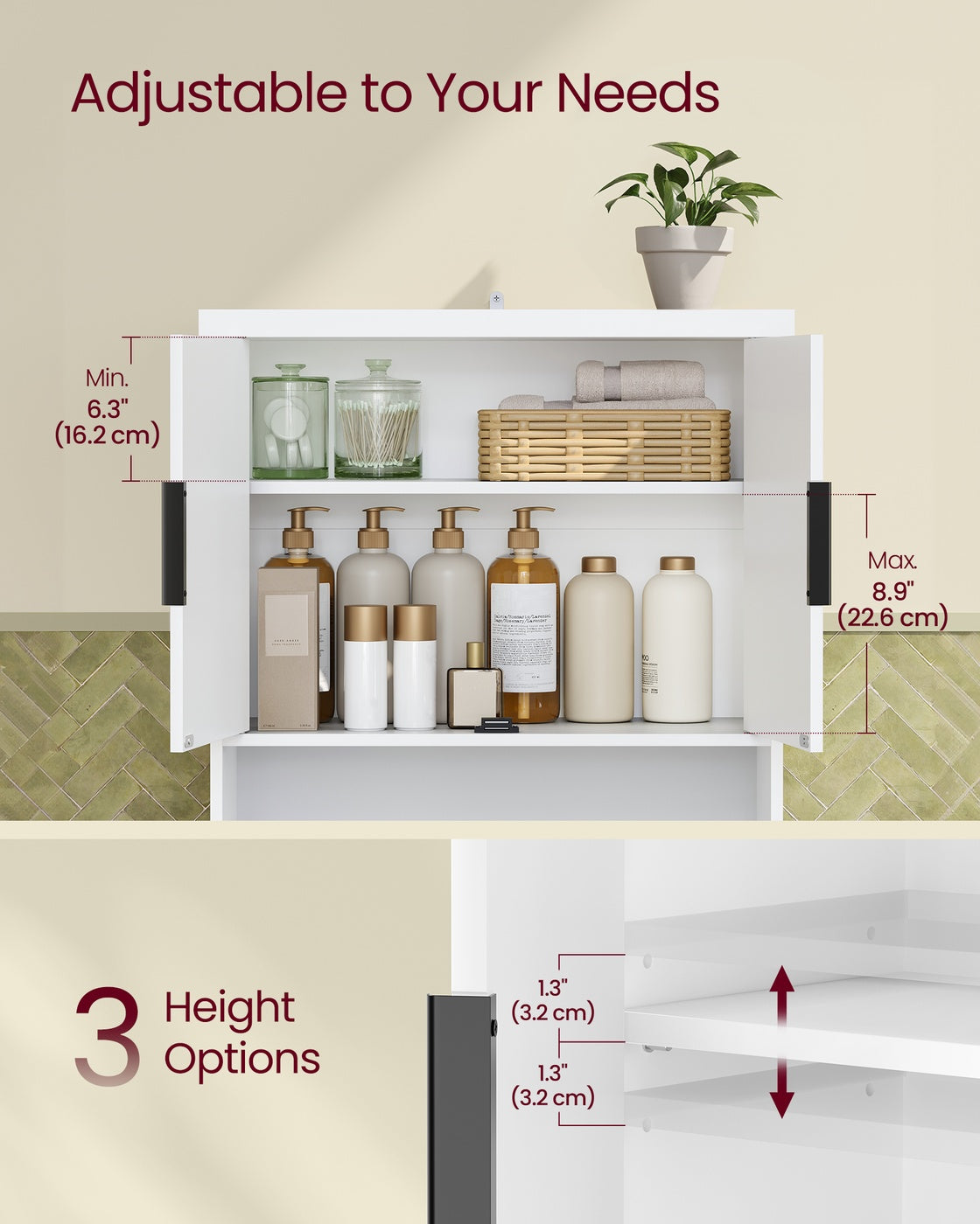 MAXE Collection - Over the Toilet Storage Cabinet - 23.6-Inch Wide Mid Century Modern - Cloud White - Cloud White