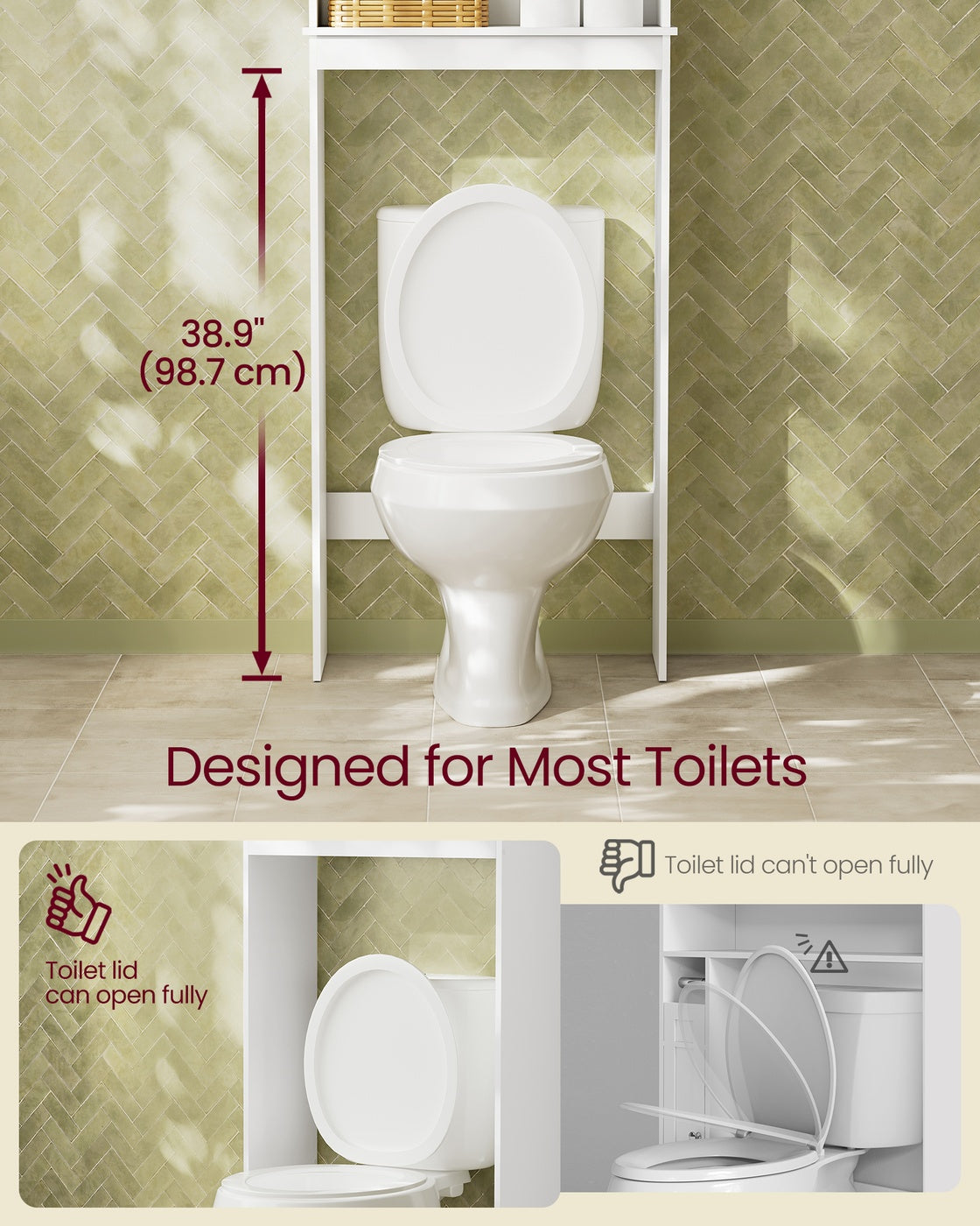 MAXE Collection - Over the Toilet Storage Cabinet - 23.6-Inch Wide Mid Century Modern - Cloud White - Cloud White