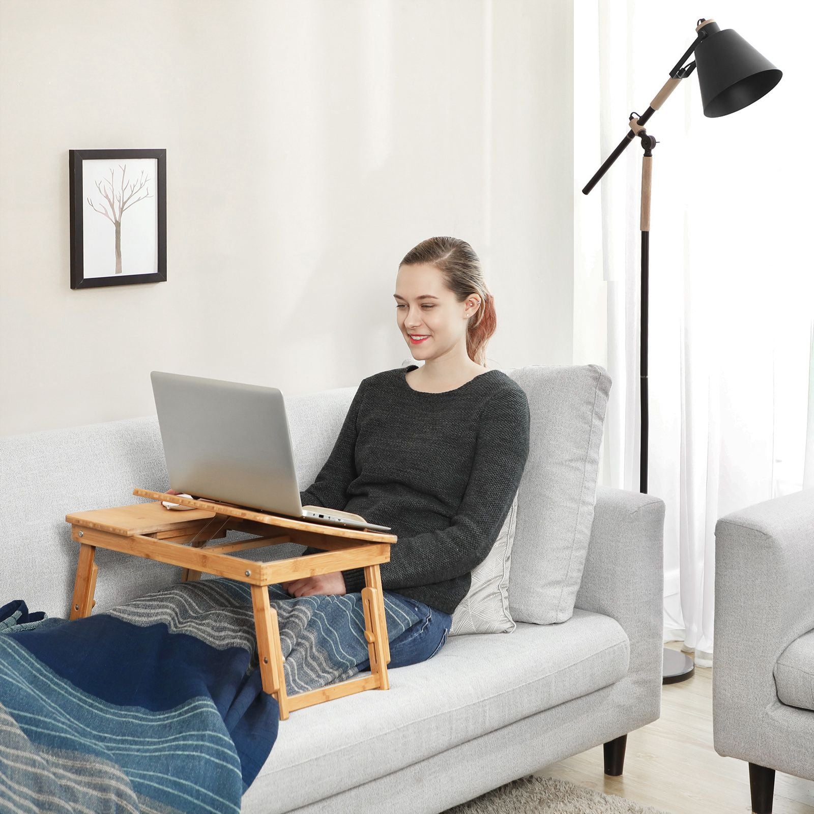 Bamboo Bed Desk with Tilting Top - Natural
