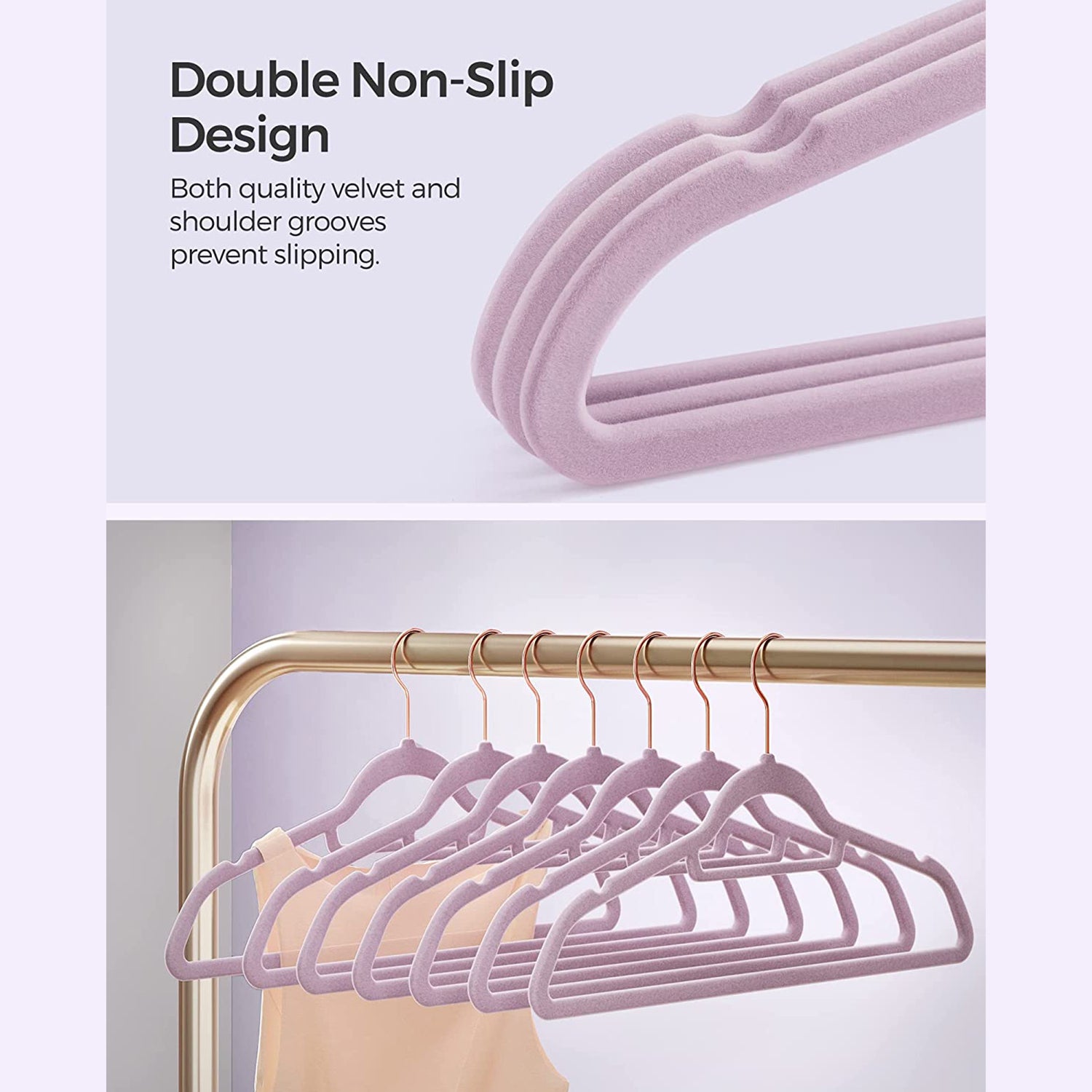 Set of 50 Clothes Hanger with Rose Gold Swivel Hook - Lavender Purple
