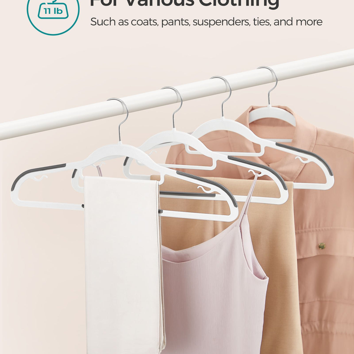 50 Pack Heavy-Duty Plastic Hangers - White, Dark Gray, Silver