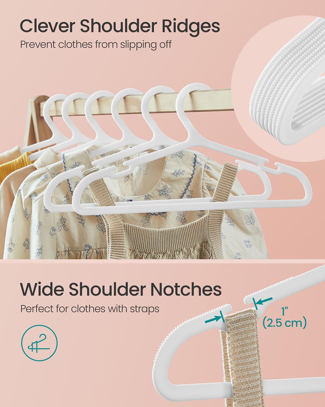 Kids Hangers 60 Pack 14 x 7 Inches Non-Slip Cloud White - Cloud White