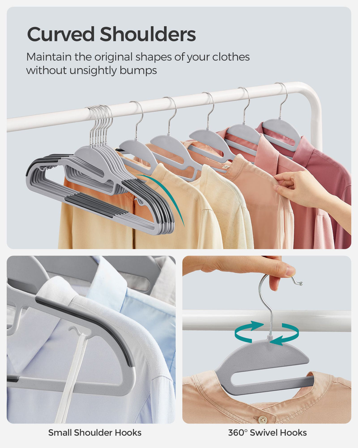 50 Pack Heavy-Duty Plastic Suit Hangers - Light Gray, Dark Gray