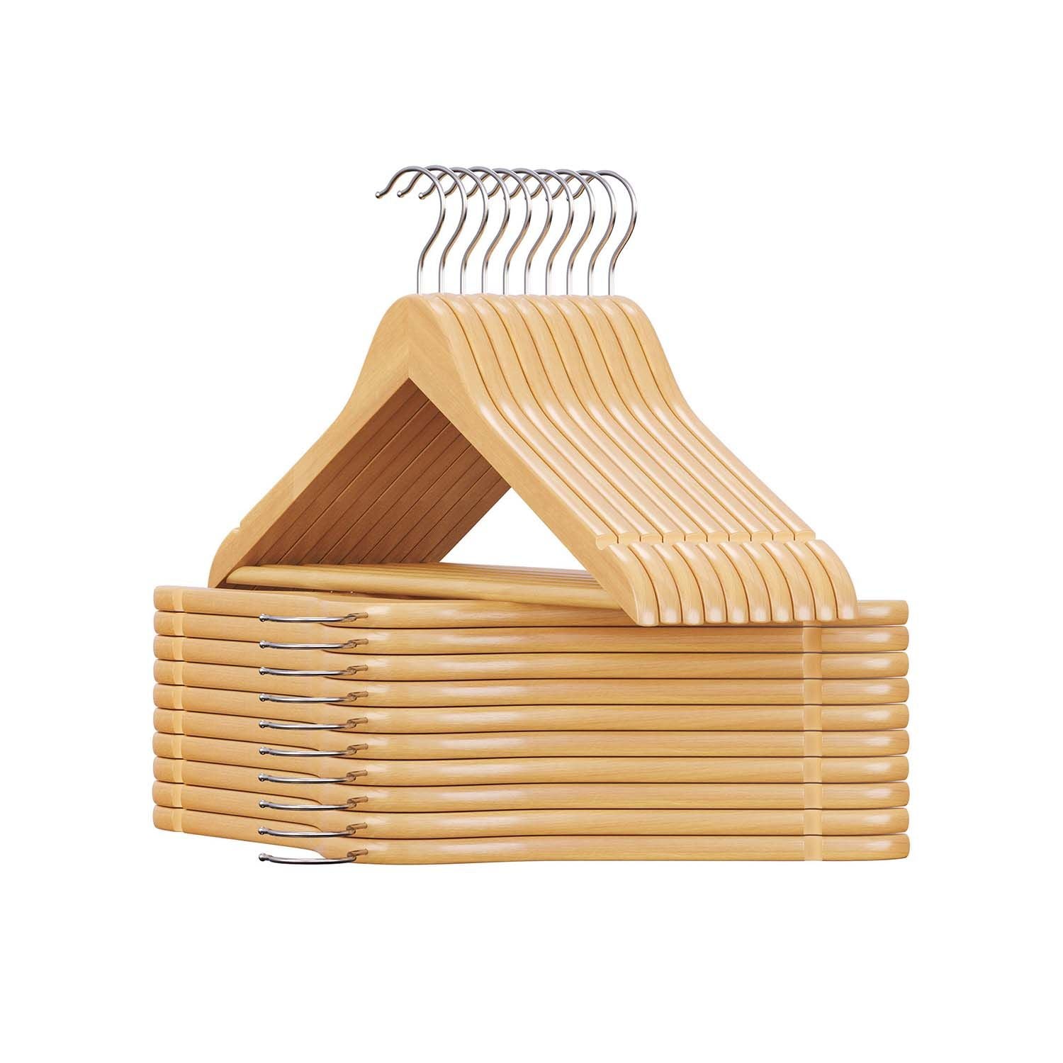 20-Pack Wood Coat Hangers with Shoulder Notches - Natural, Silver