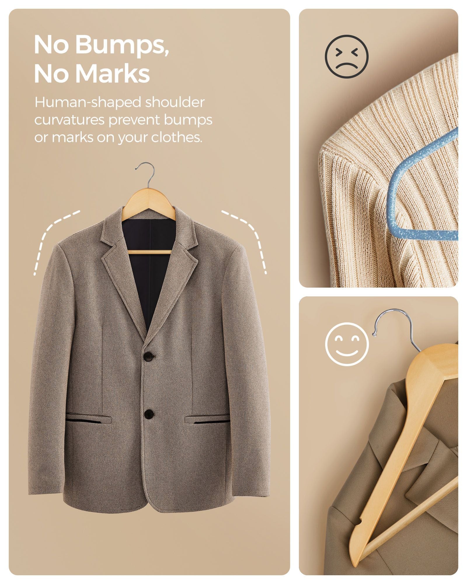 20-Pack Wood Coat Hangers with Shoulder Notches - Natural, Silver