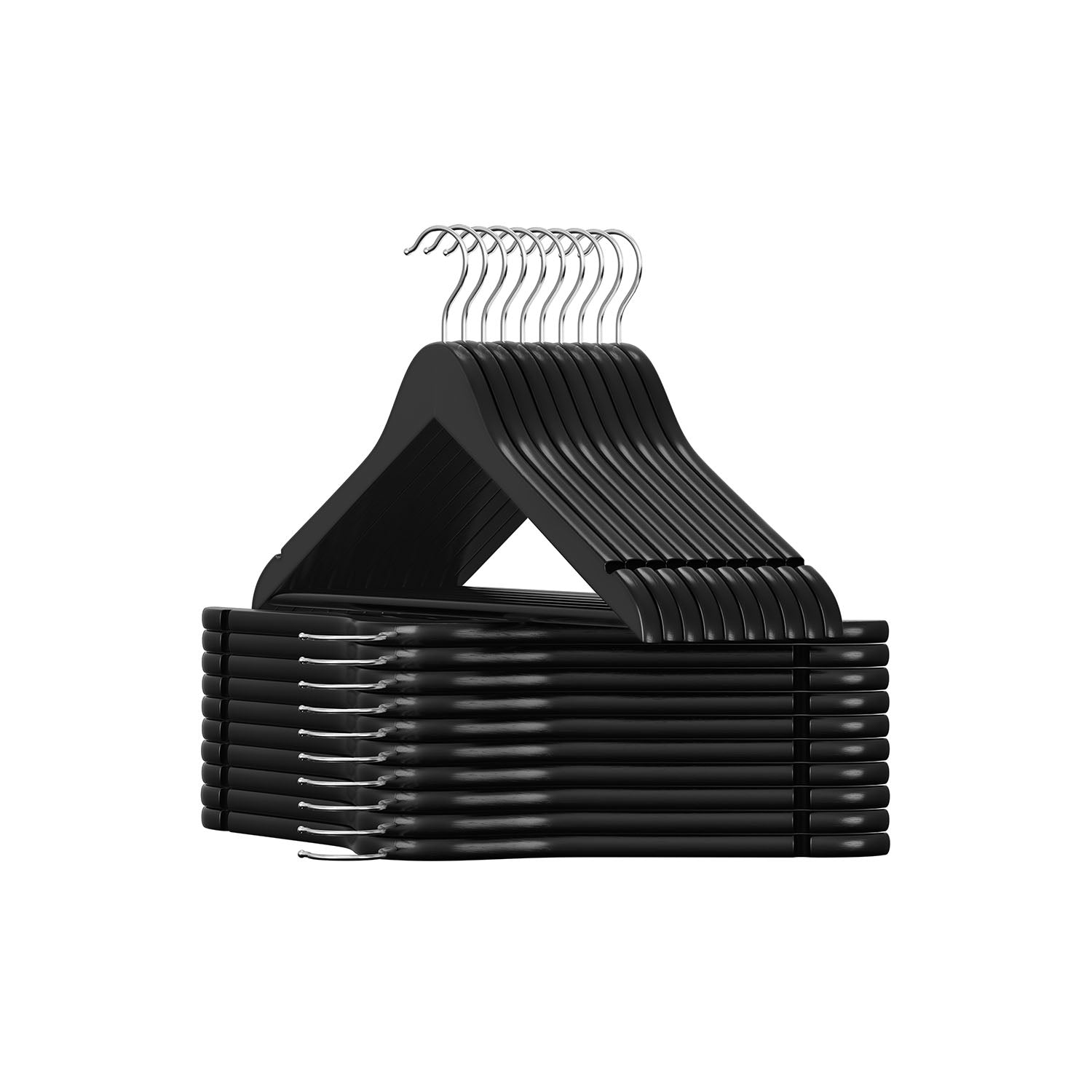20-Pack Wood Coat Hangers with Shoulder Notches - Black, Silver