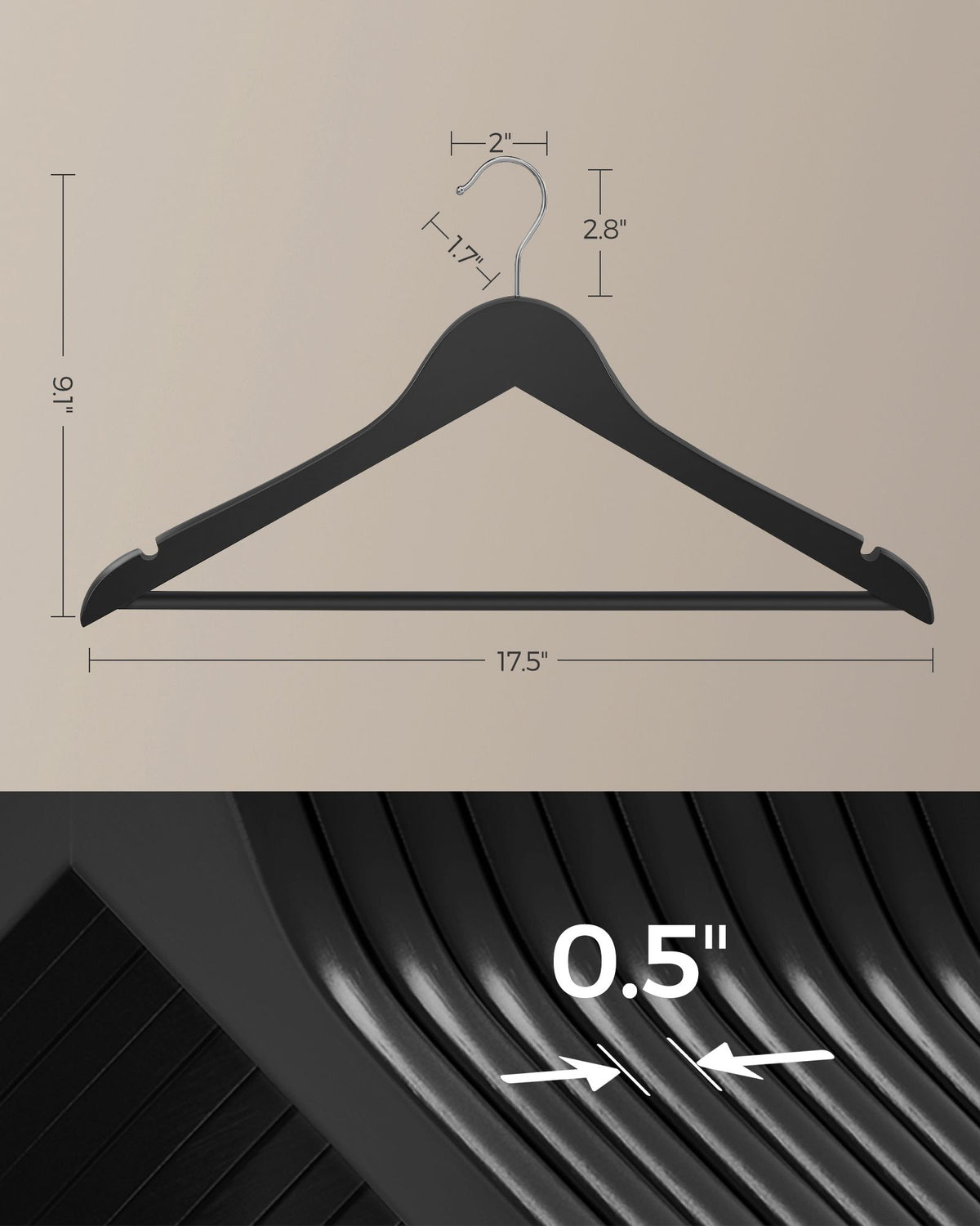 Wood Coat Hangers - Shoulder Notches - 20-Pack