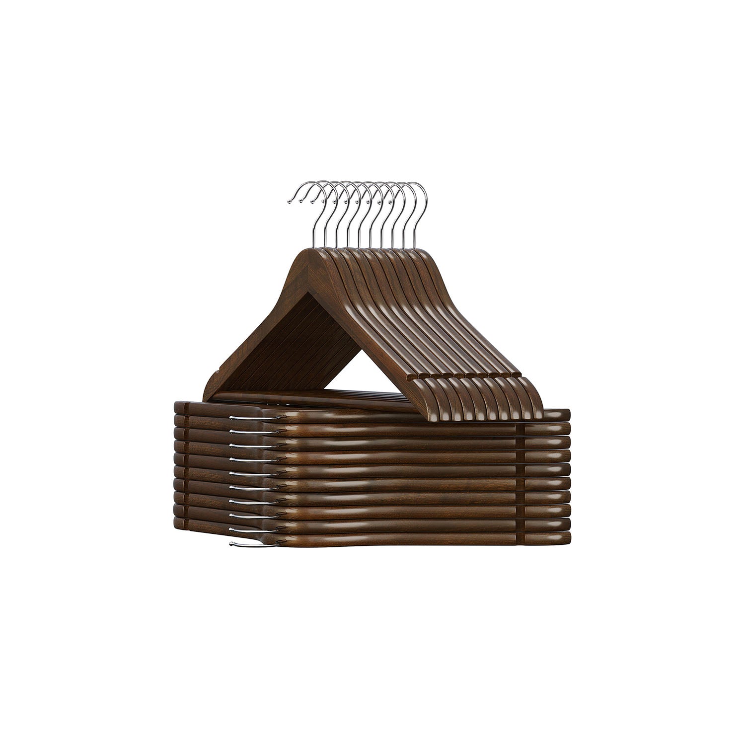 20-Pack Wood Coat Hangers with Shoulder Notches - Dark Walnut, Silver