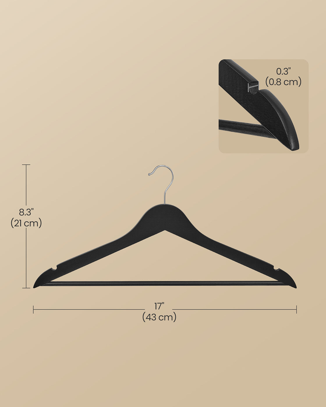 Wooden Hangers with 360° Swivel Hooks - Pack of 30 - Ink Black