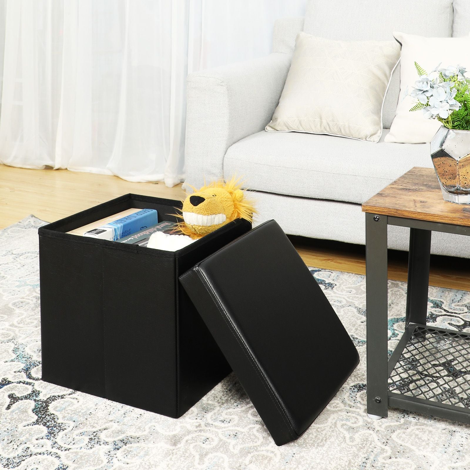 Folding Storage Ottoman Cube - Black