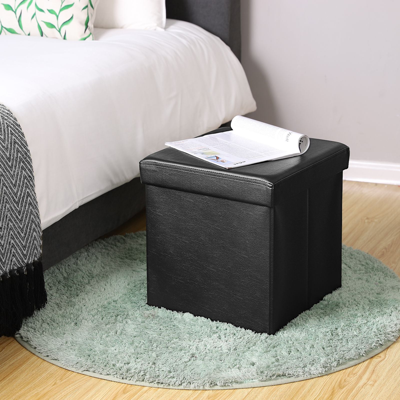 Folding Storage Ottoman Cube - Black