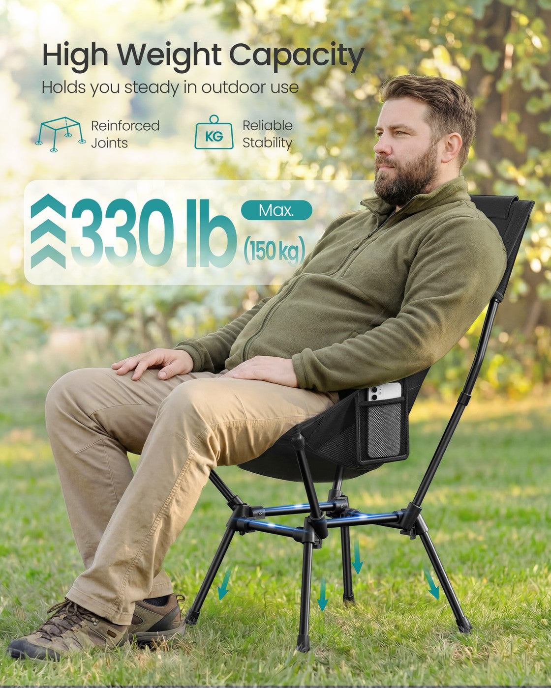 Lightweight Folding Camping Chair with Steel Frame