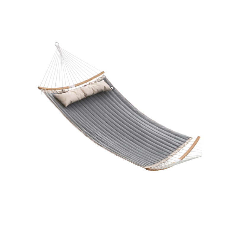Quilted Hammock with Curved Bamboo Spreaders - Pillow - Beige - 78.7”L x 55.1”W