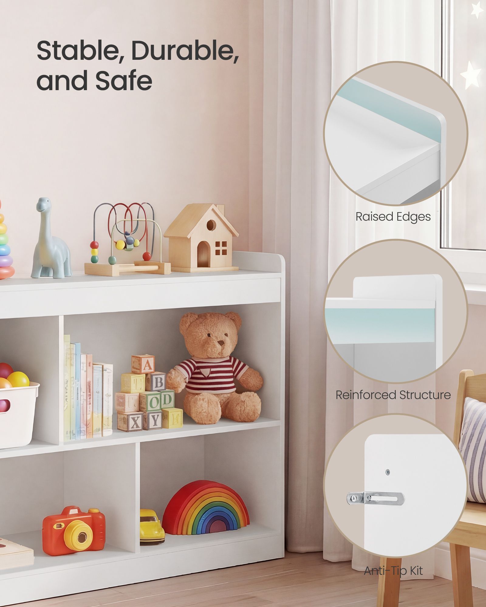 Kids' Toy Storage Shelf - Montessori Shelf with 5 Compartments | Storage Unit for Children's Room Playroom - Beech Beige - CUSTOS Collection - UGKR052YZ01