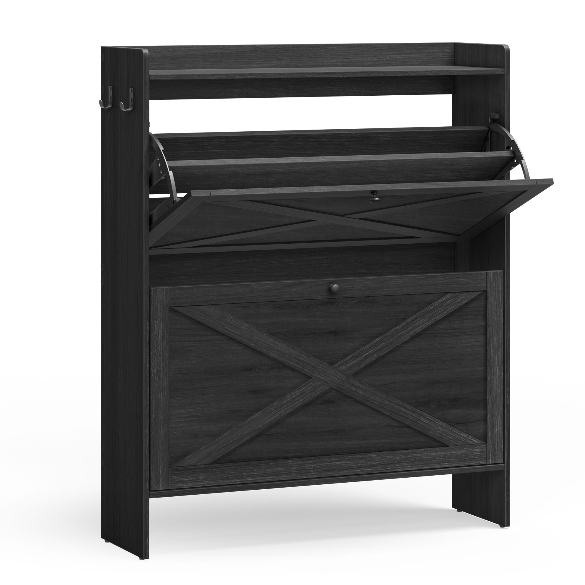 Shoe Storage Cabinet Organizer with 2 Flip Drawers - Black