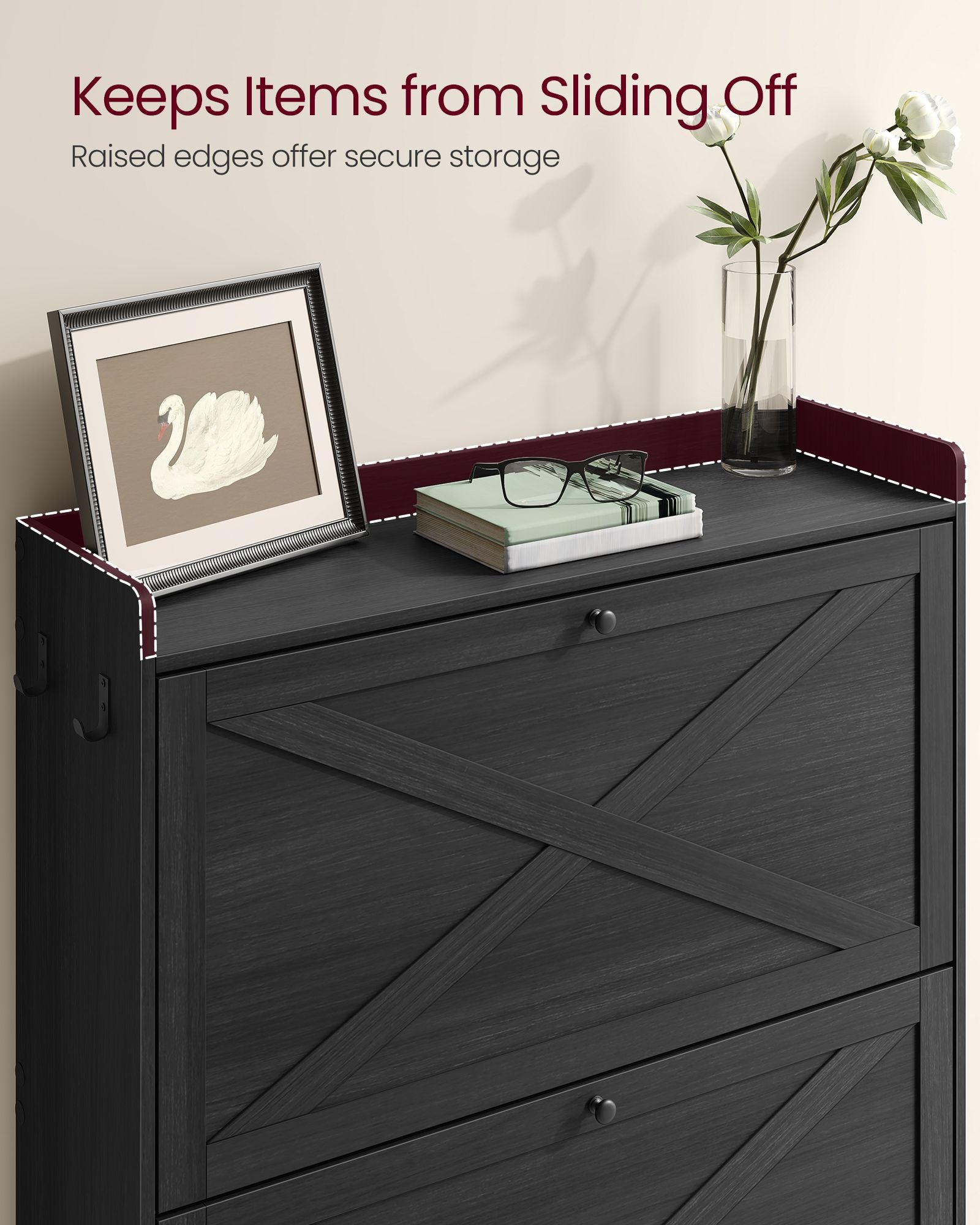 Shoe Storage Cabinet Organizer with 2 Flip Drawers - Black