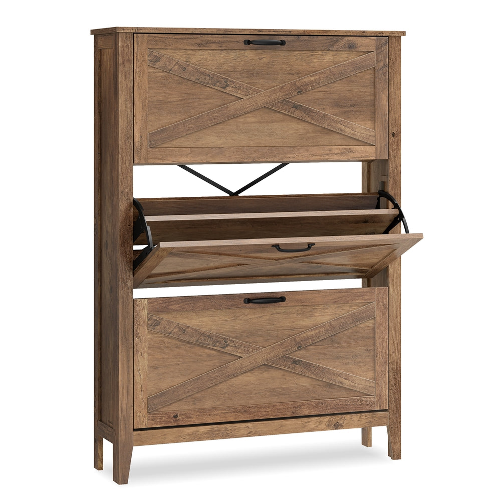 Tall Slim Shoe Cabinet - Honey Brown