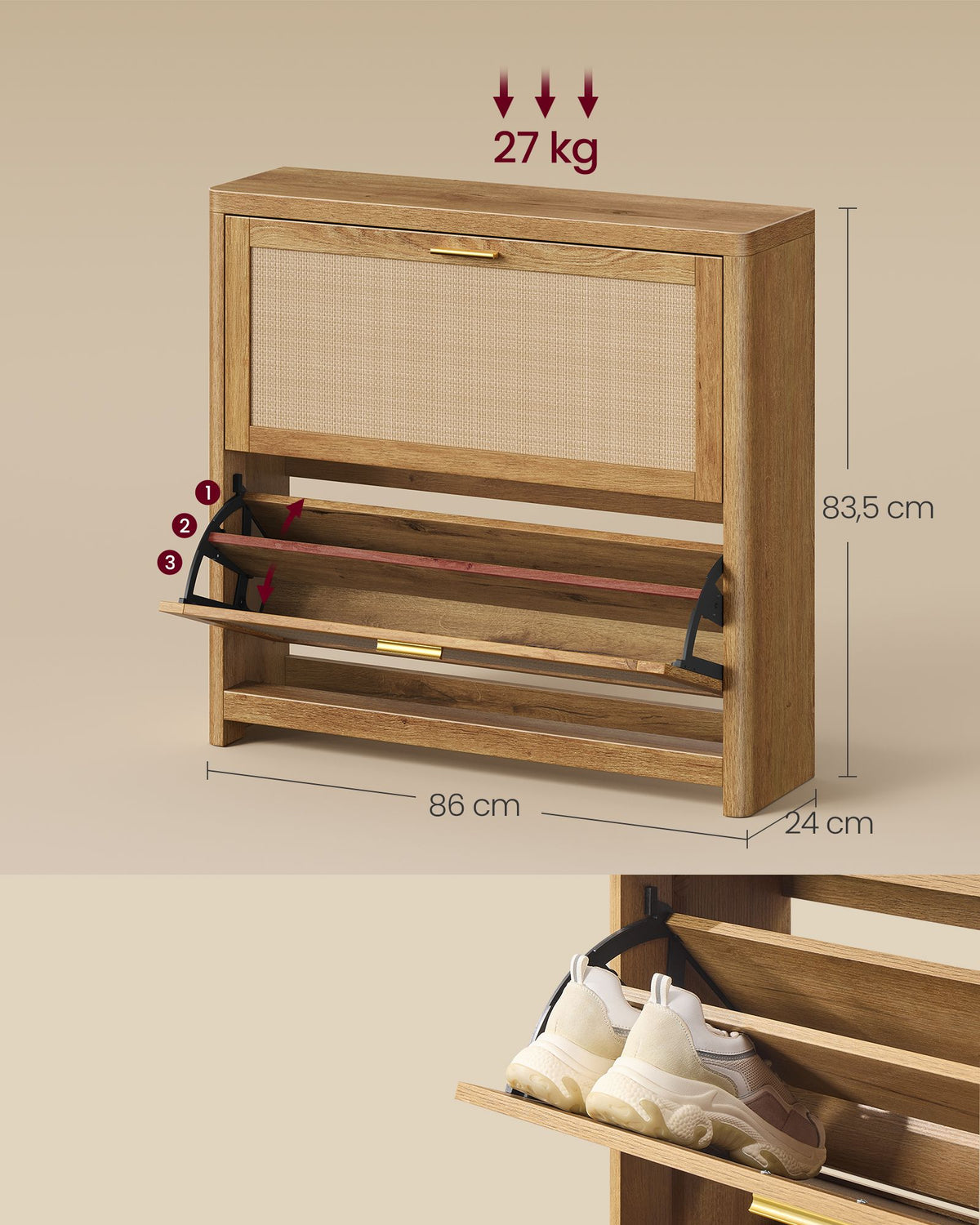 Boho Shoe Storage Cabinet - Cane-Look Doors - Entryway Cabinet