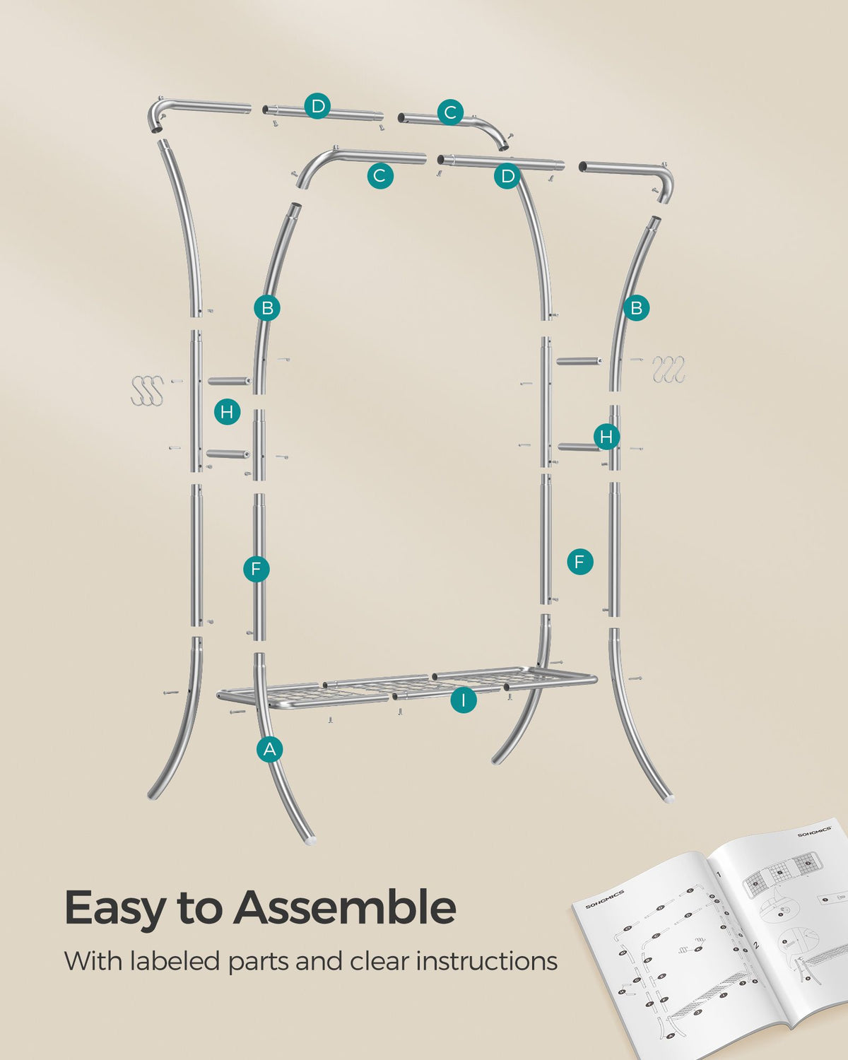 Double Rod Clothes Rack - With Shelves