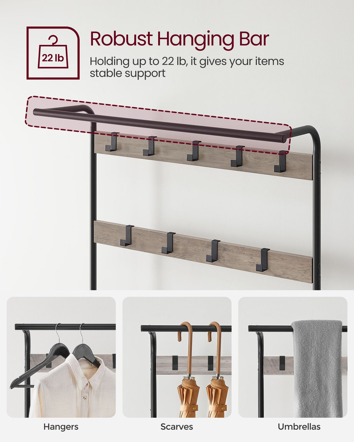 Coat Rack with Shoe Bench - For Entryway - 3-in-1 Design