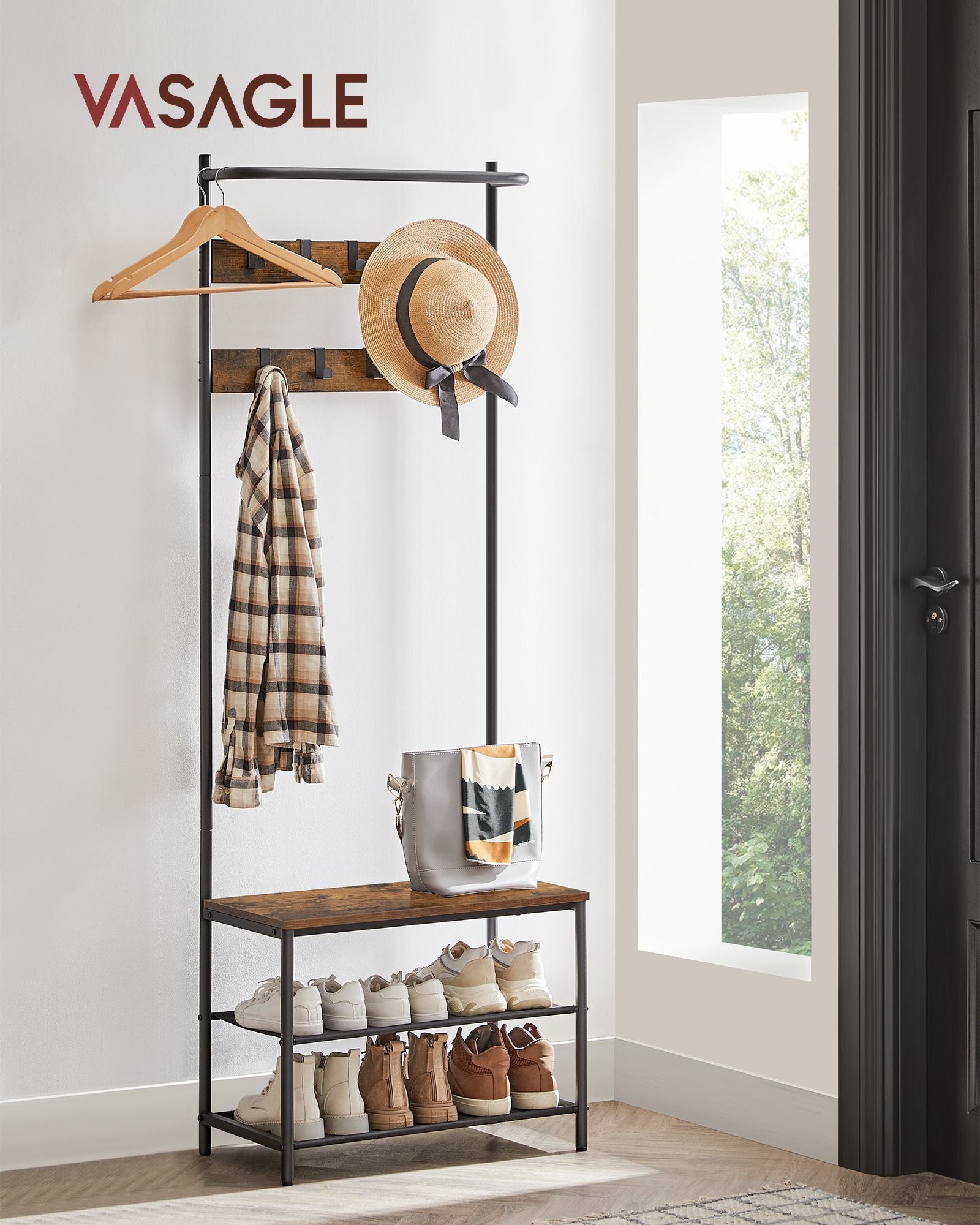 Hall Tree With Bench And Shoe Storage - 71 Inch - Coat Rack Bench Combo