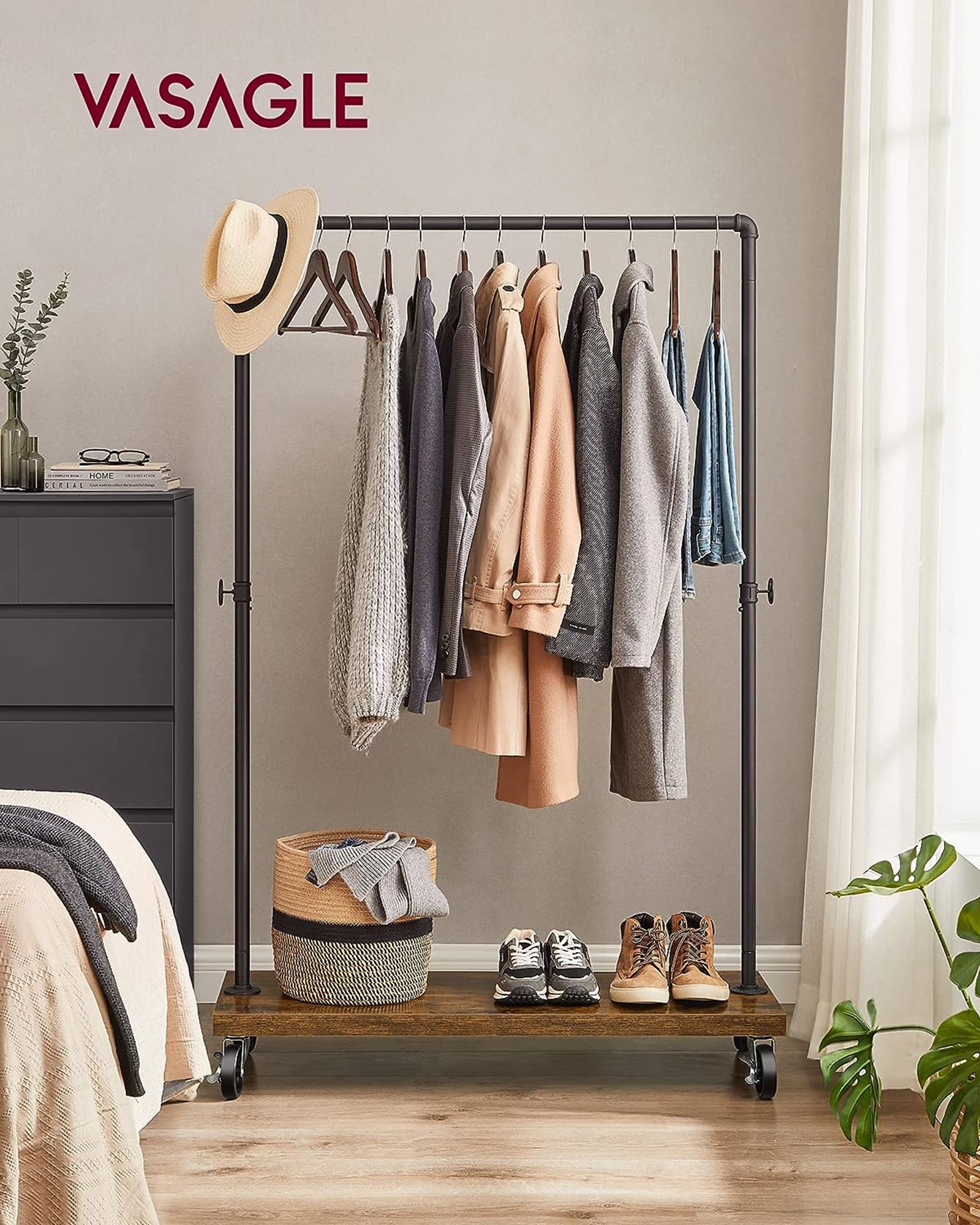 Heavy Duty Rolling Clothing Rack with Shelf