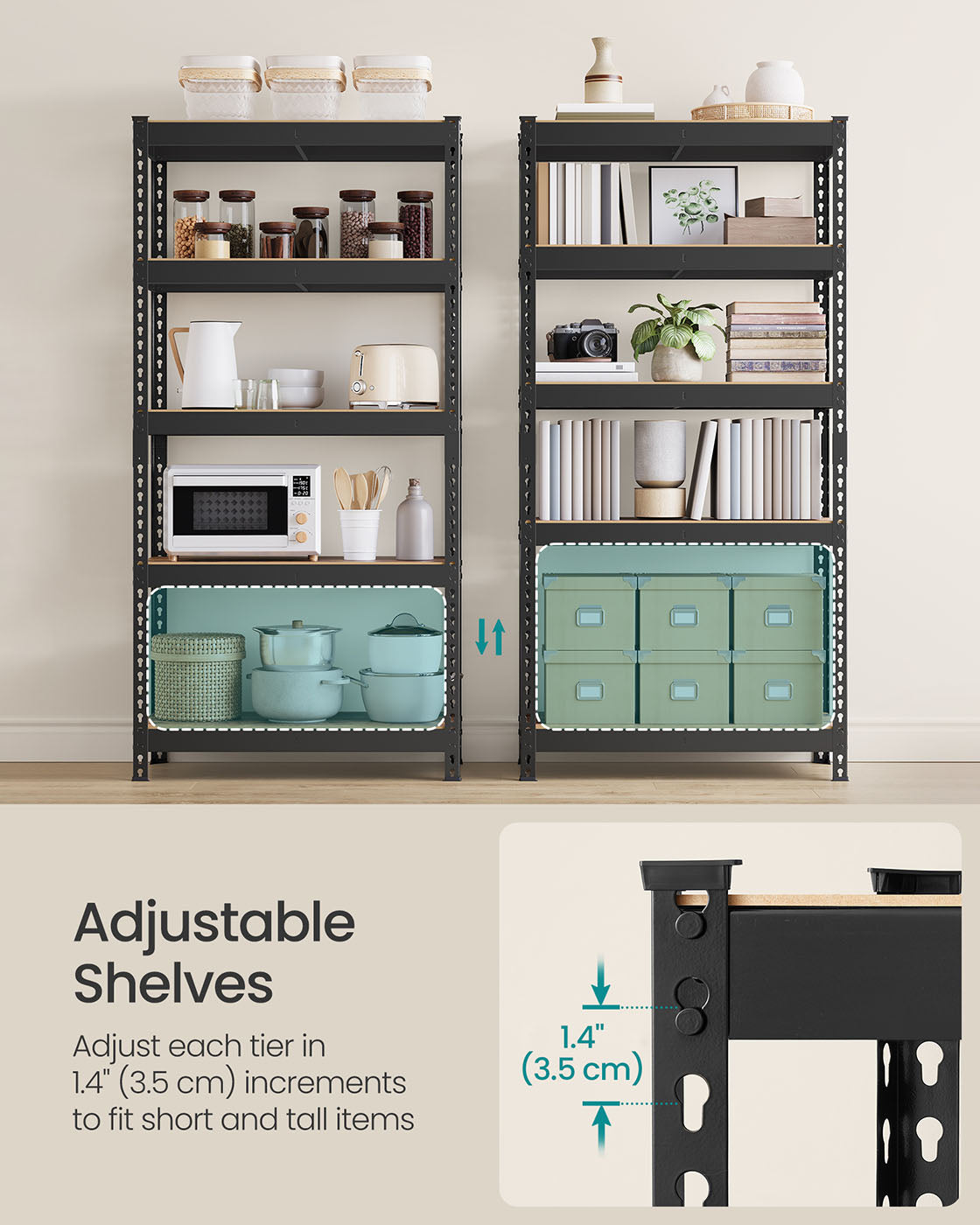 Heavy-Duty 5-Tier Garage Shelf, Adjustable, Boltless, Divides into 2 Units, 29.5"/35.4"