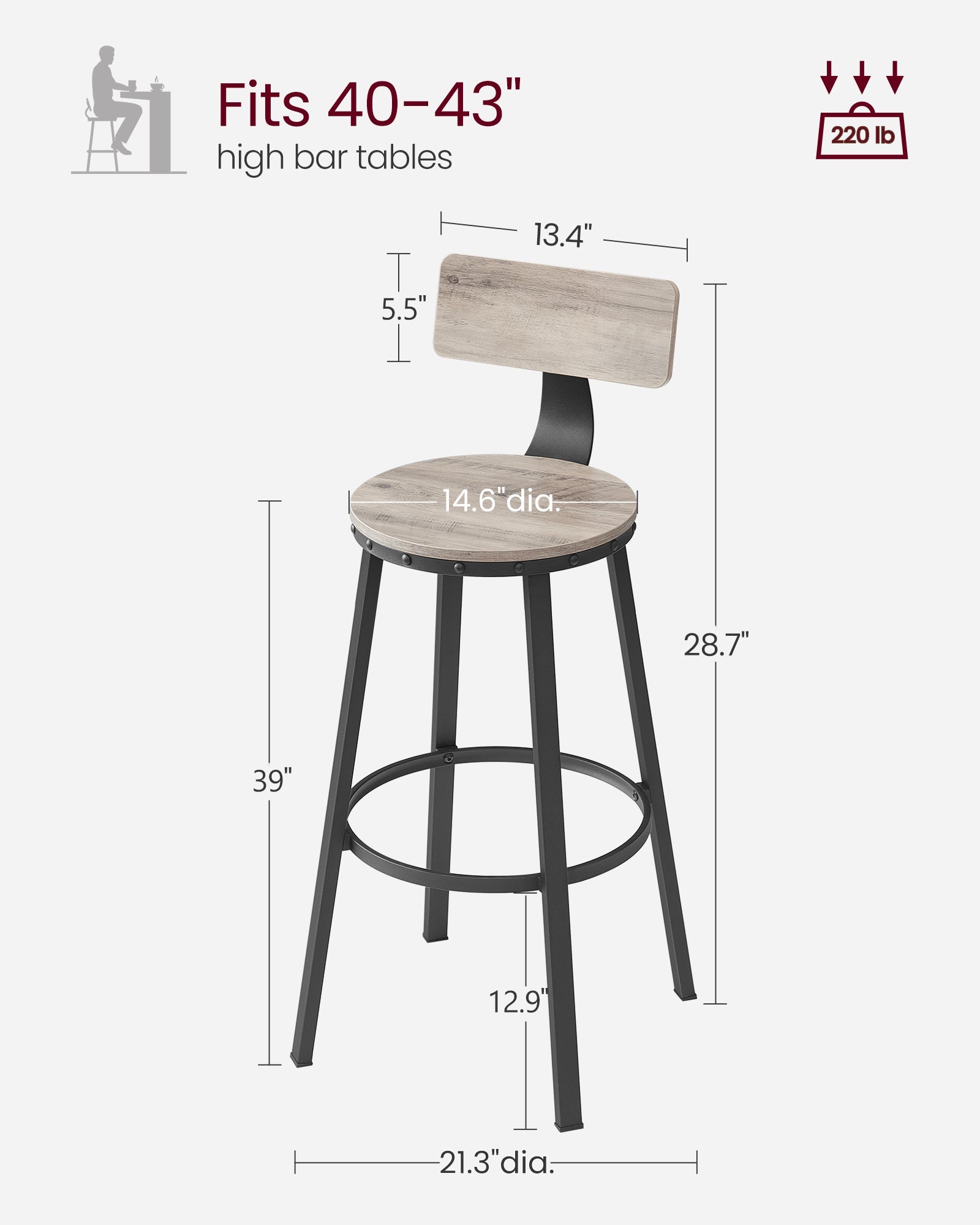 Industrial bar stools – set of 2 – rustic brown – 28.7" seat height