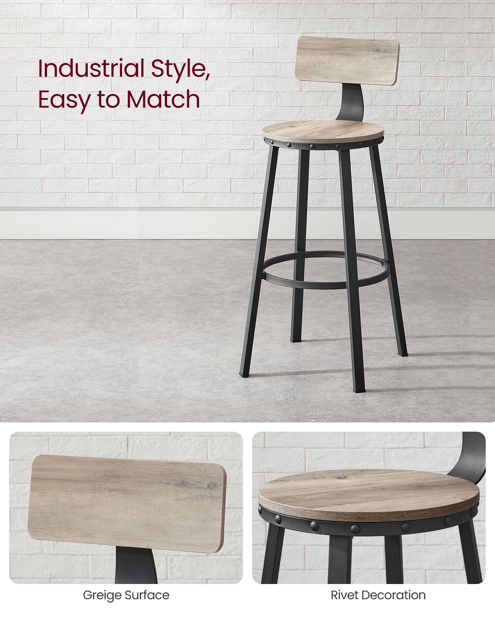 Industrial bar stools – set of 2 – rustic brown – 28.7" seat height