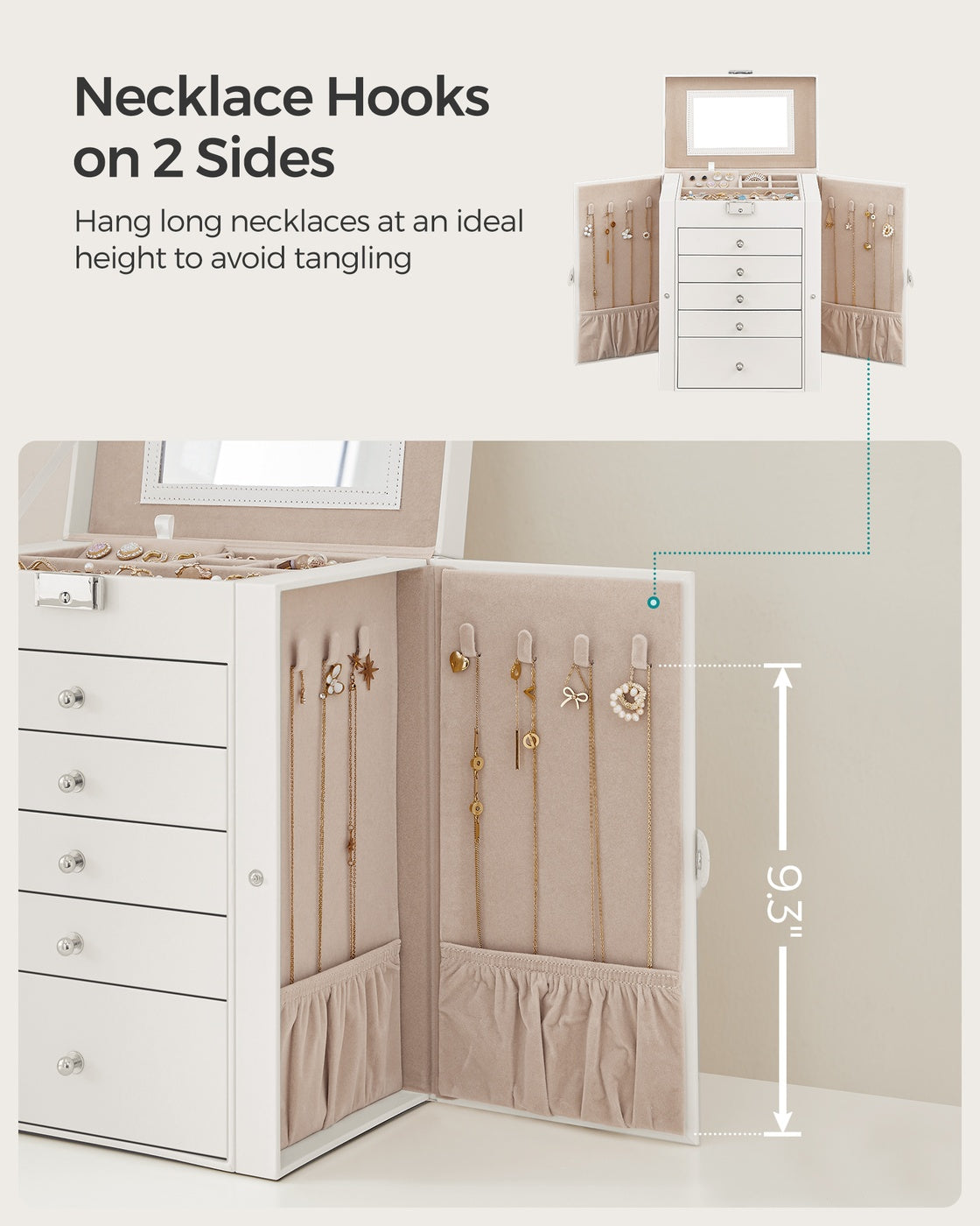 Jewelry Storage Box - 6 Drawers - With Mirror and Lock
