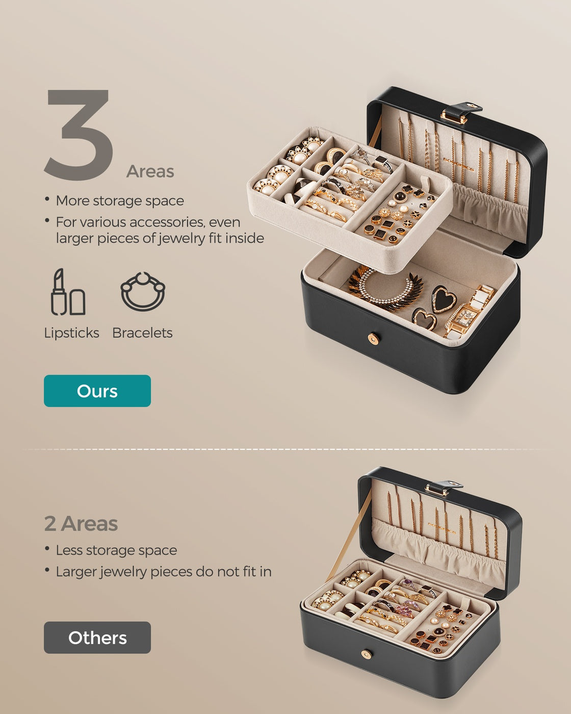 2-Layer Travel Jewelry Box - Secure Storage - Compact