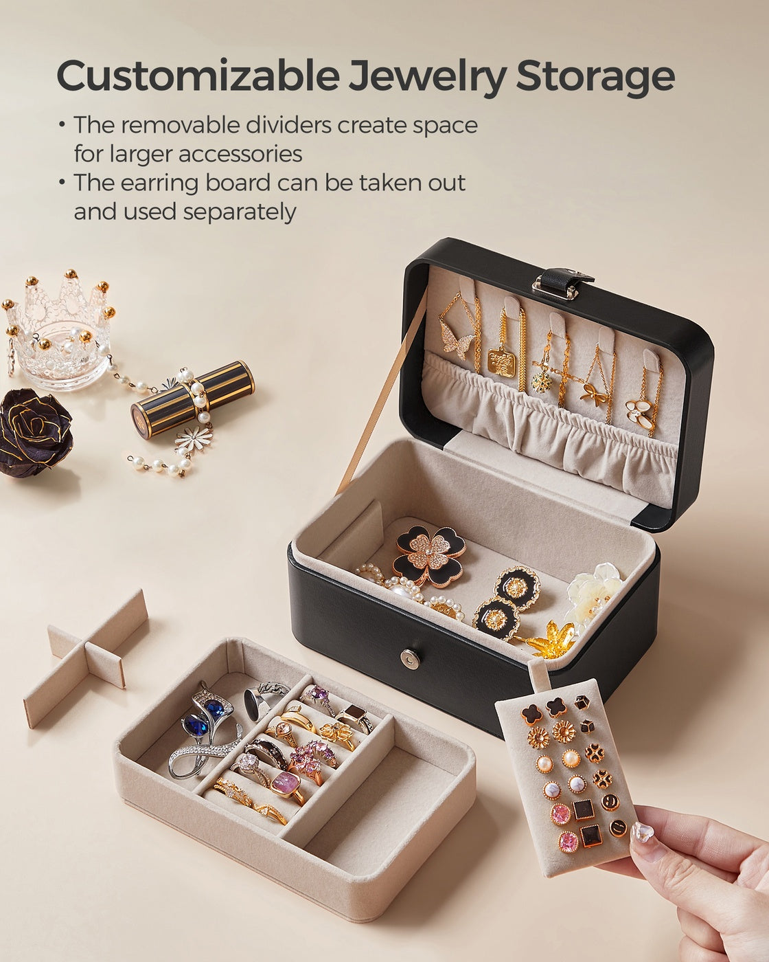 2-Layer Travel Jewelry Box - Secure Storage - Compact