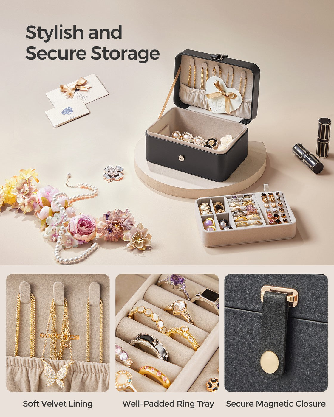 2-Layer Travel Jewelry Box - Secure Storage - Compact