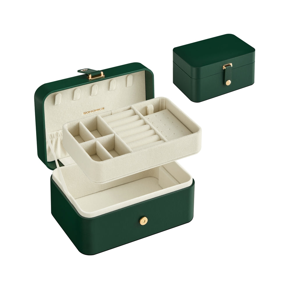 2-Layer Travel Jewelry Box - Secure Storage - Compact - Green