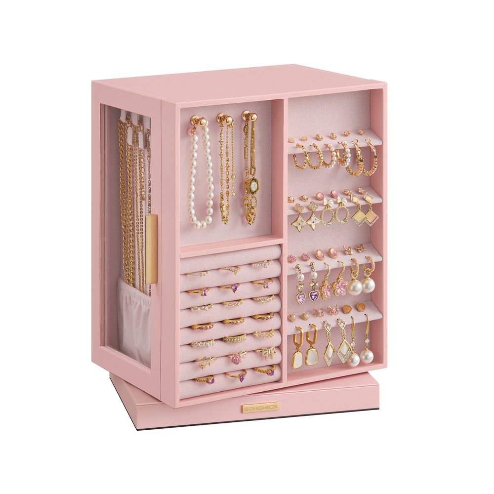 Jewelry Box 360° Rotating - Jewelry Storage Case with 5 Drawers Jelly Pink