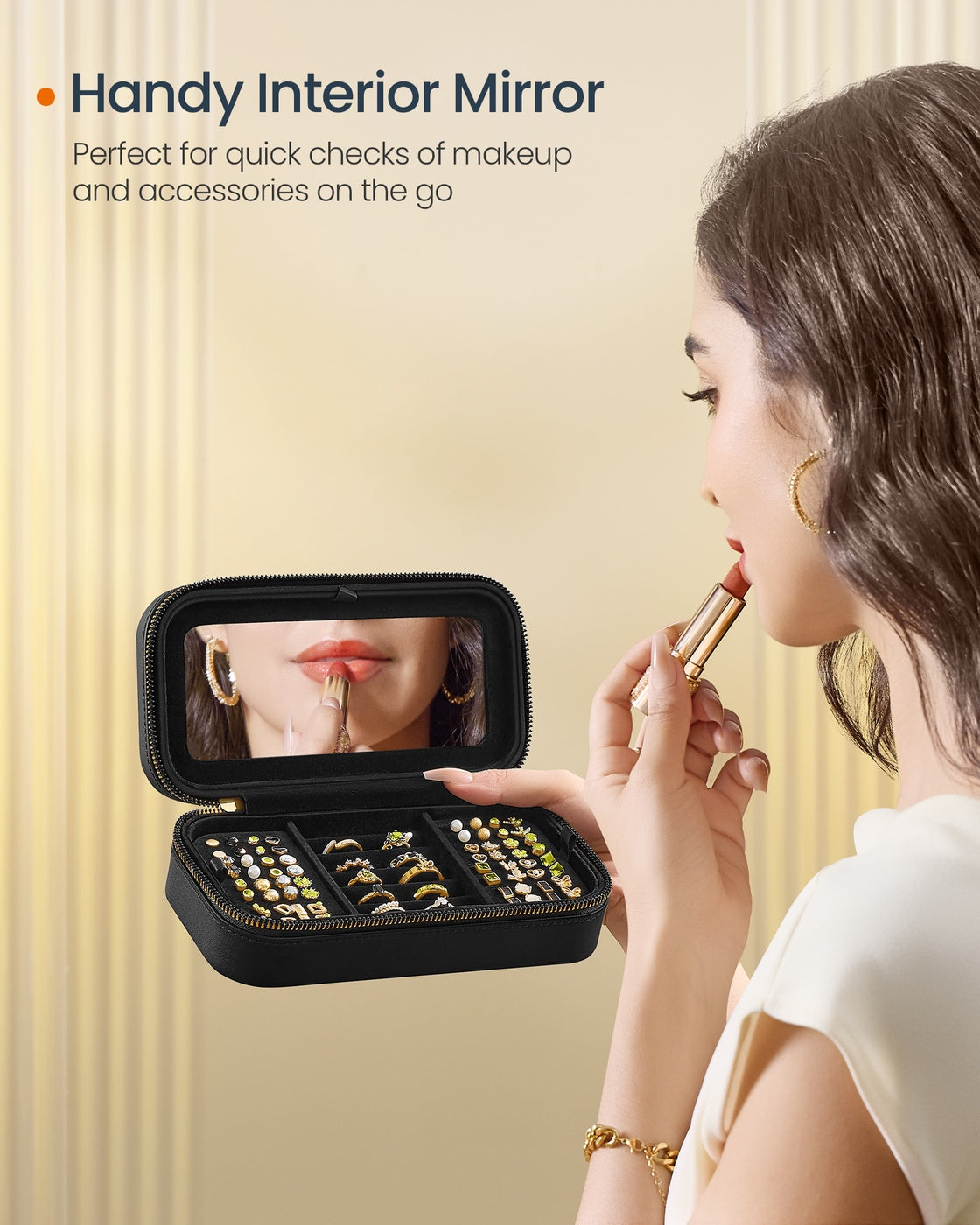 Travel Jewelry Case - With Mirror - PU Leather - Compact