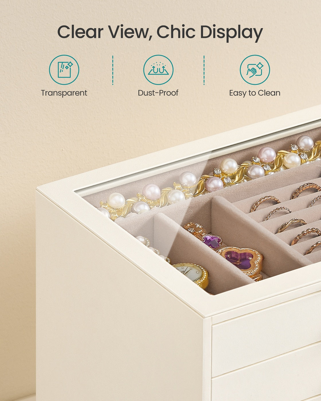 Jewelry Box - 5-Layer - Glass Window - Golden Handles