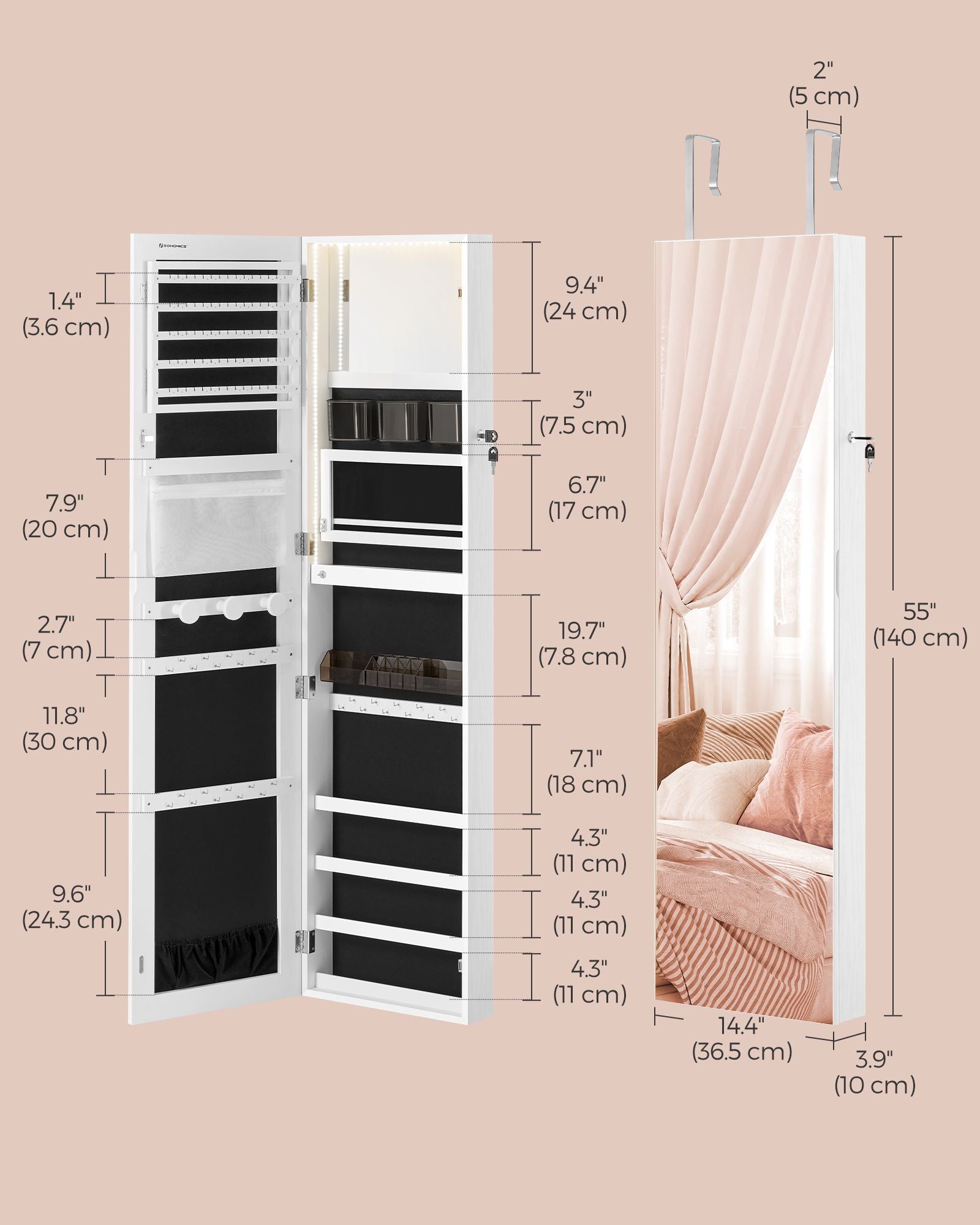 55 Inches Tall Spacious Jewelry Cabinet