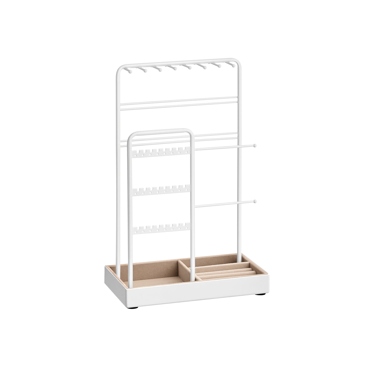 Jewelry Holder - Metal Frame With Velvet Tray - Standing Organizer - White
