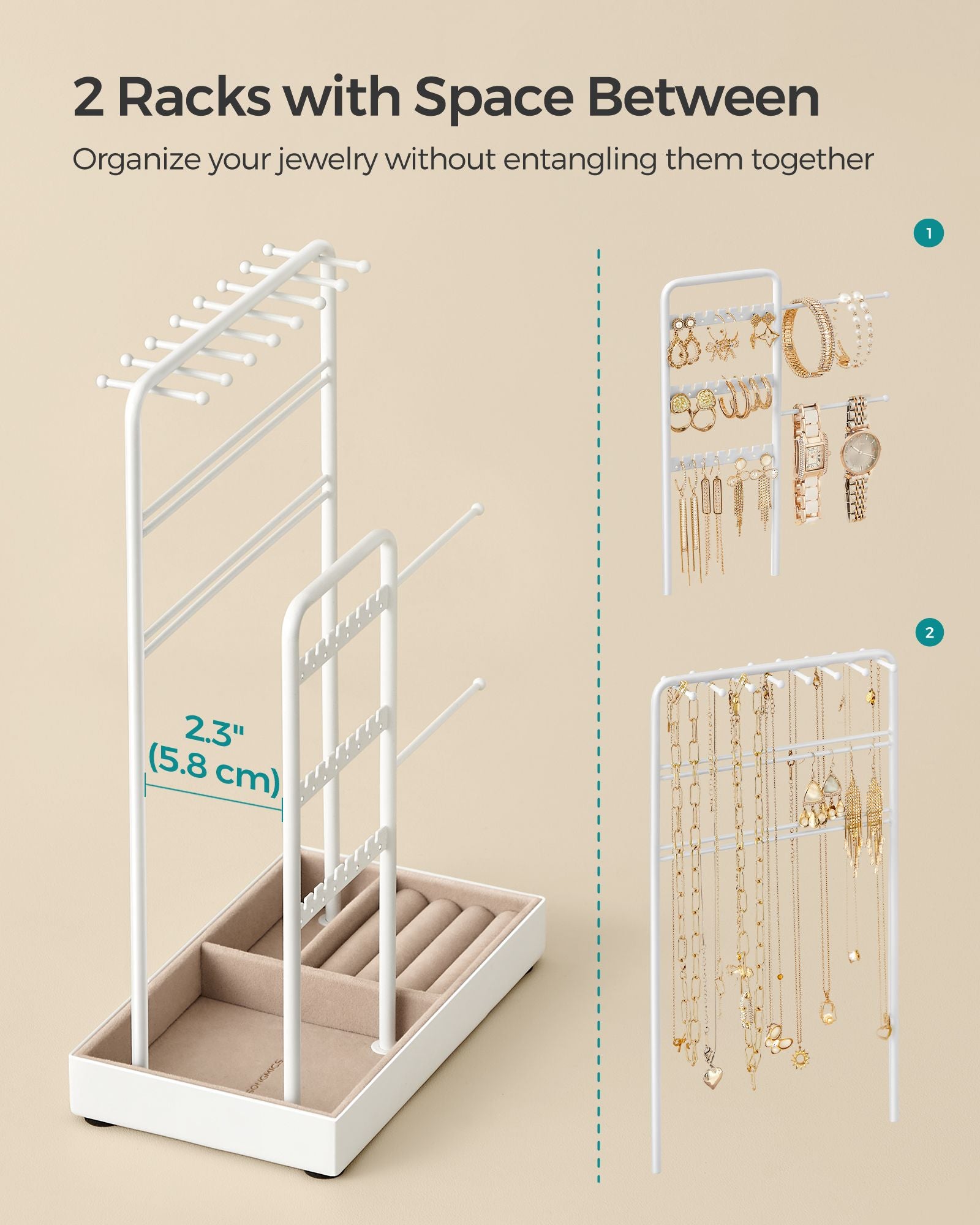 Jewelry Holder - Metal Frame With Velvet Tray - Standing Organizer