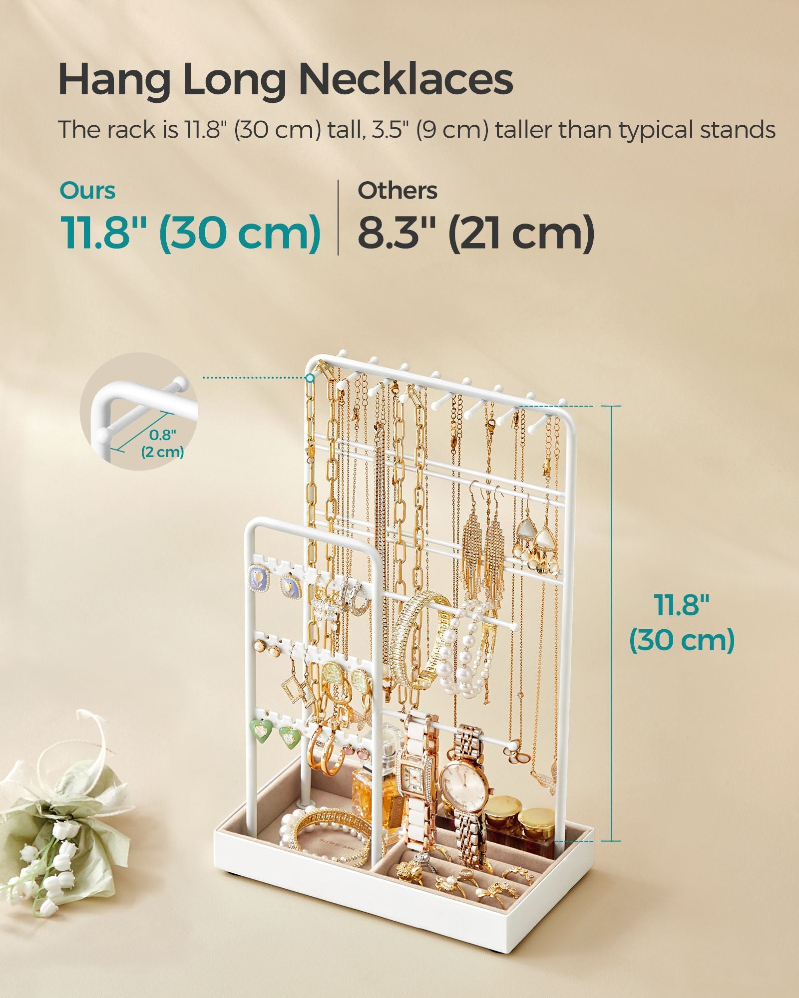 Jewelry Holder - Metal Frame With Velvet Tray - Standing Organizer