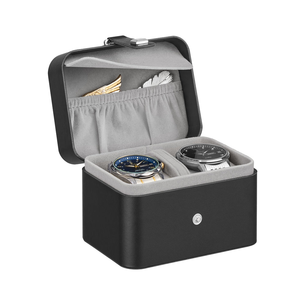 2 Watch Travel Case Pillow with Hidden Storage 4 x 4.7 x 3.3 Inches Dove Gray Lining - Ink Black Surface, Dove Gray Lining