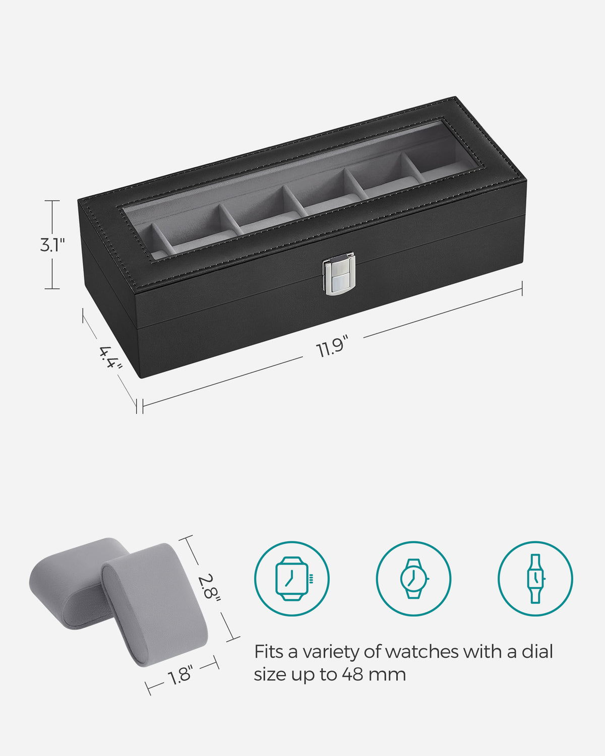 Watch Case - 6-Slot - Large Glass Lid