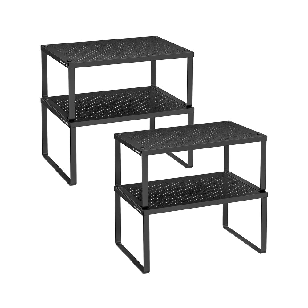 Spice Rack Set - Stackable Shelf Organizers - Black - Ink Black