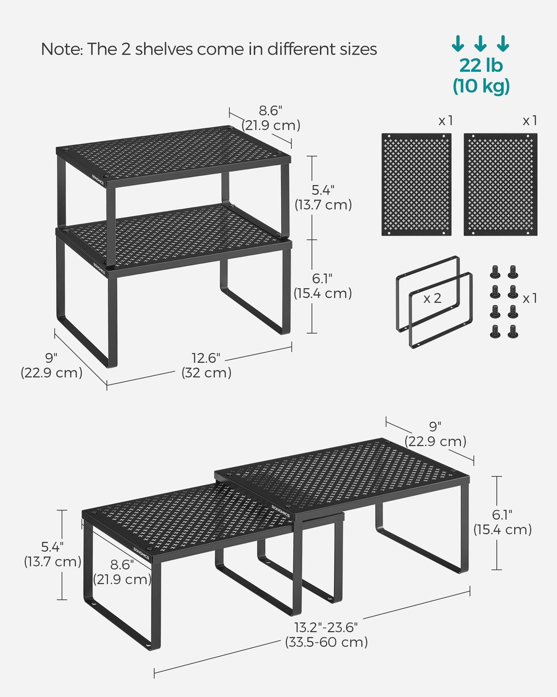 Spice Rack Set - Stackable Shelf Organizers - Black - Ink Black