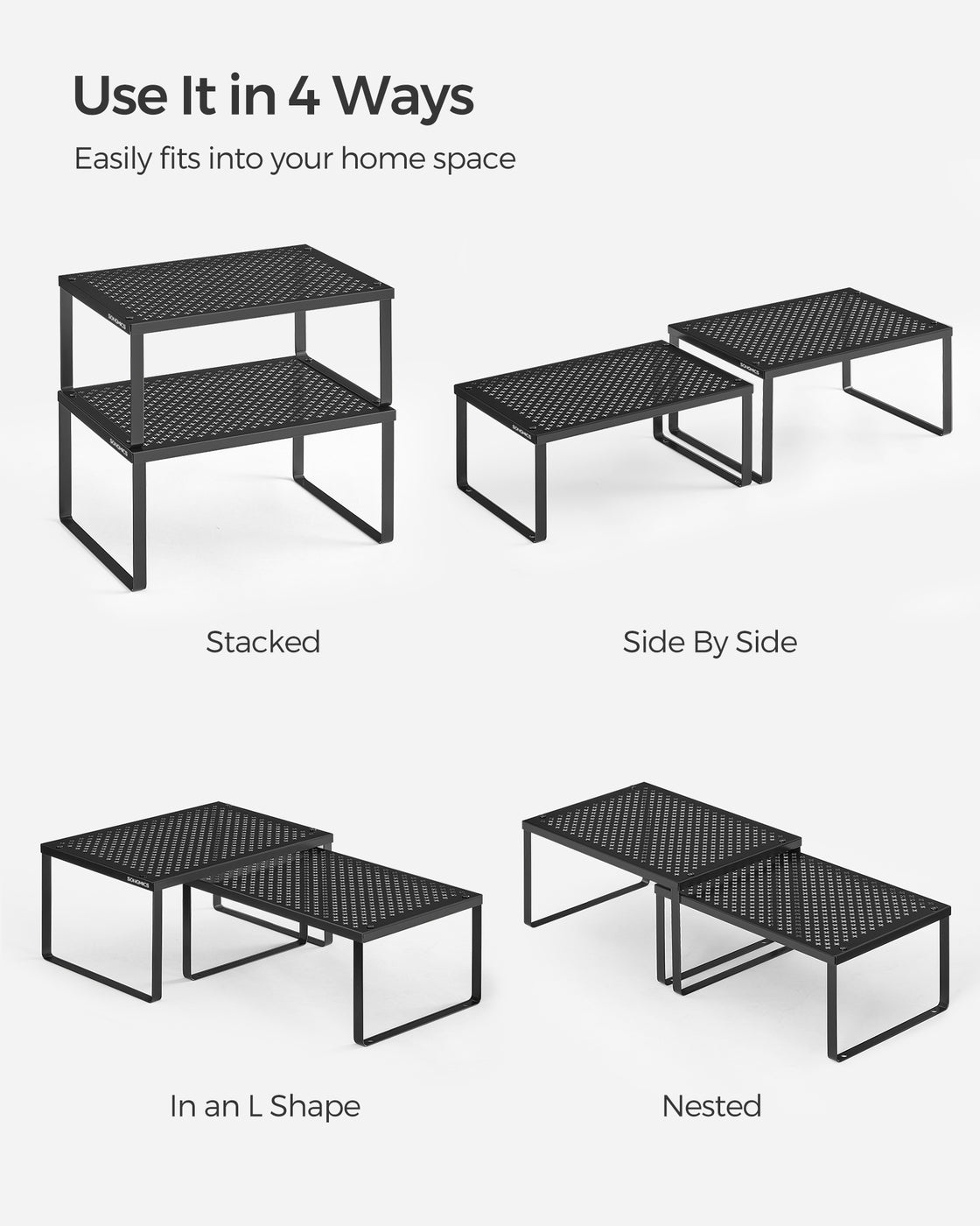 Spice Rack Set - Stackable Shelf Organizers - Black - Ink Black