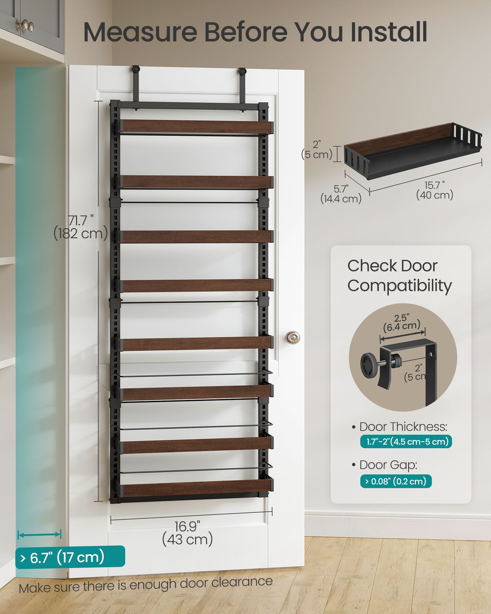 8-Tier Over the Door Pantry Organizer - Ink Black and Natural Walnut