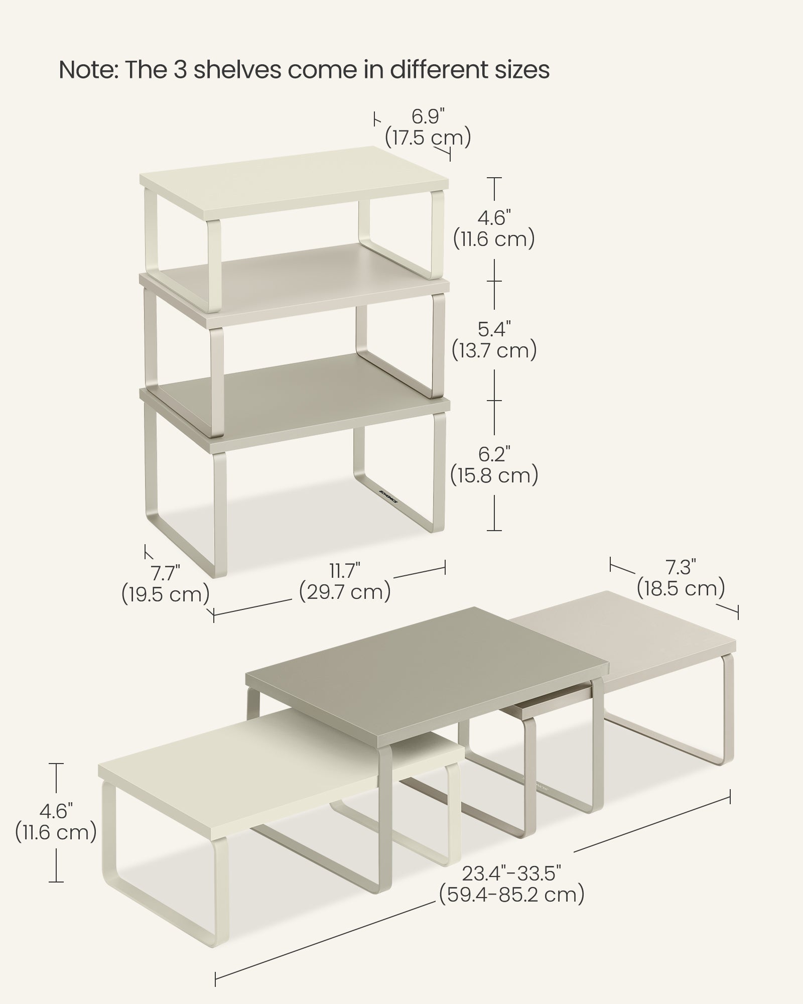 Kitchen Counter Shelves - Set Of 3 - Stackable Risers For Spice And Dish Display