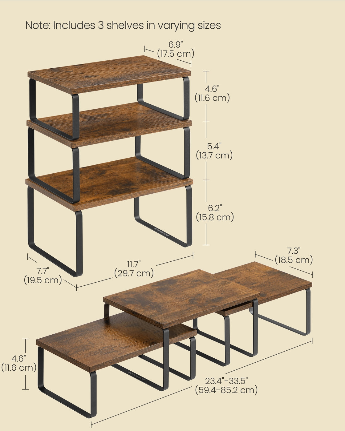 Kitchen Counter Shelves - Stackable Risers for Spice and Dish Display - Set of 3